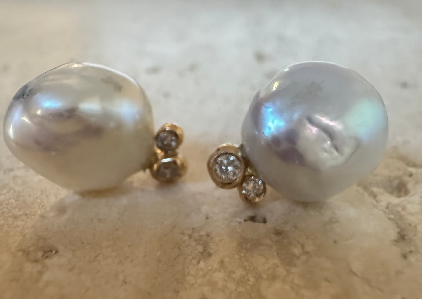 japanese keshi pearl diamond studs