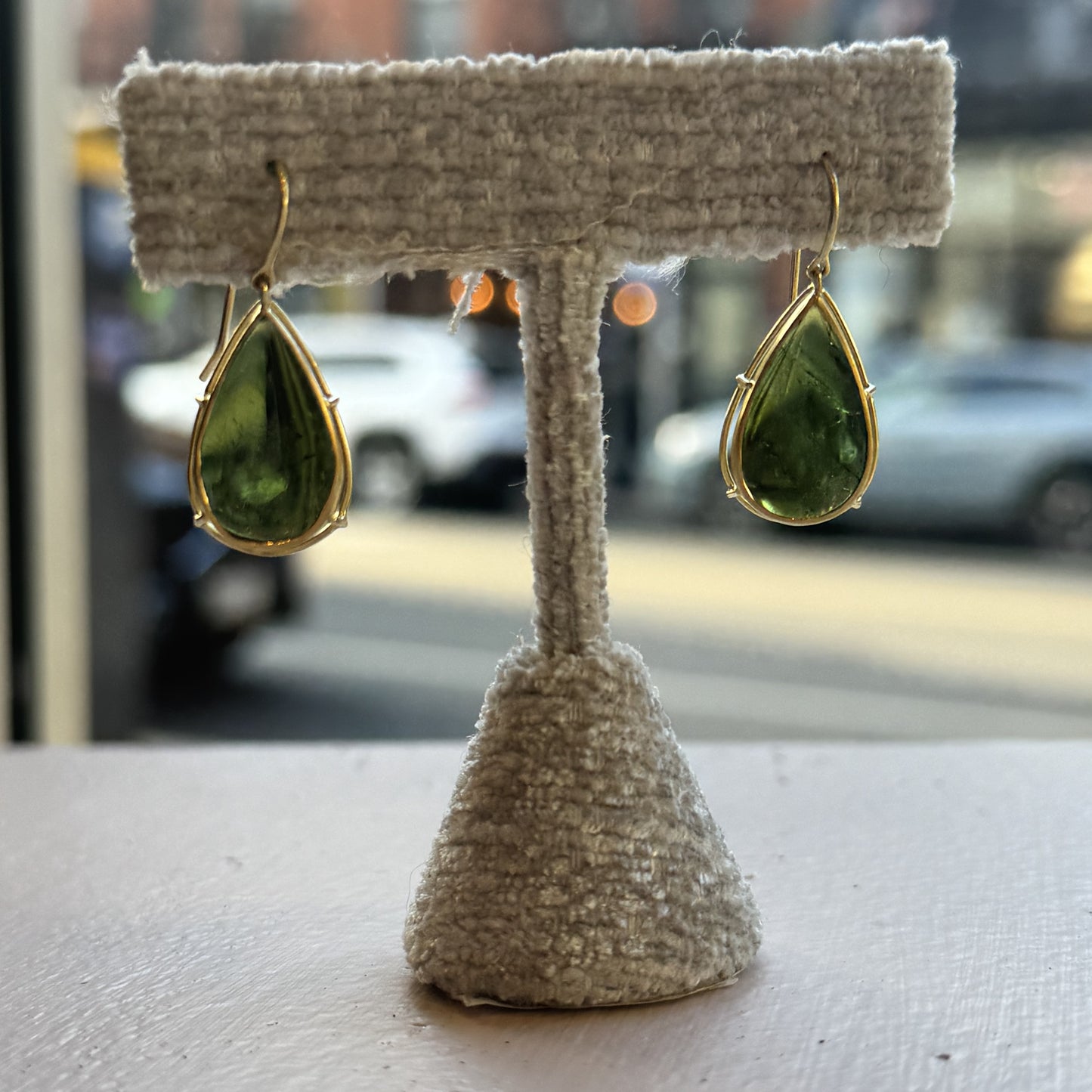 green tourmaline drop earrings