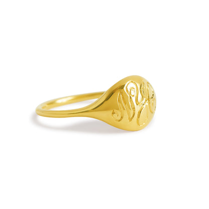 carved signet ring - east/west oval