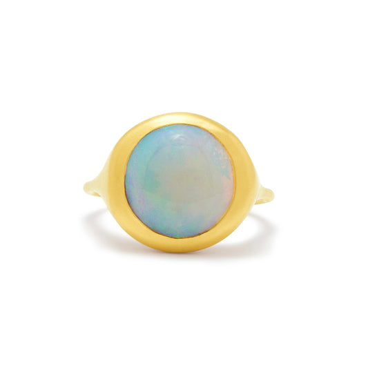 carved ring - round opal