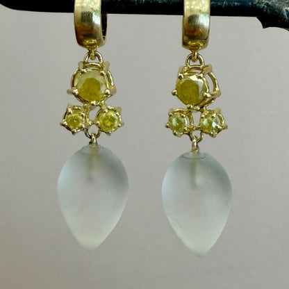 huggie hoops with clustered diamonds and quartz