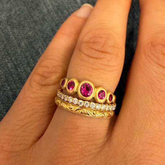 kima ring - 5 stones with ruby