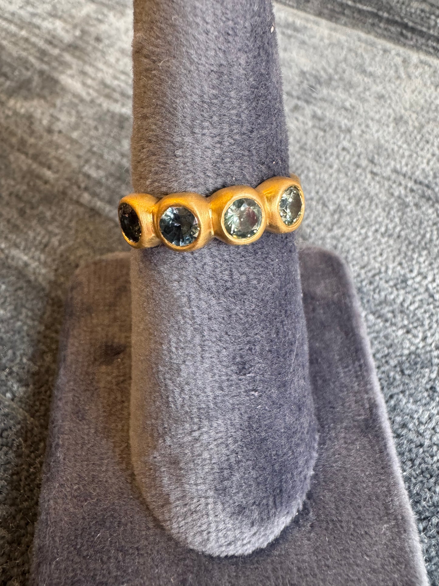 porch skimmer band with 4 mm blue/green ombre madagascar sapphires