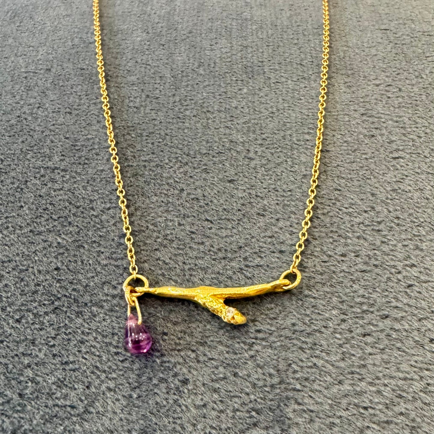 branch pendant with pave diamond and ruby drop