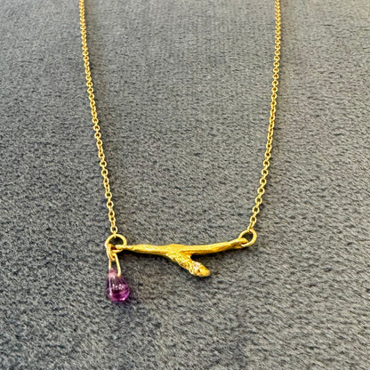 branch pendant with pave diamond and ruby drop