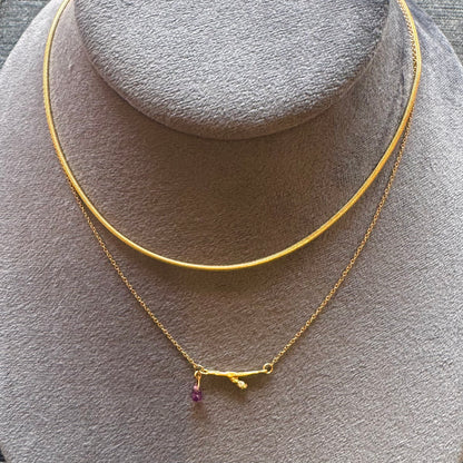 branch pendant with pave diamond and ruby drop