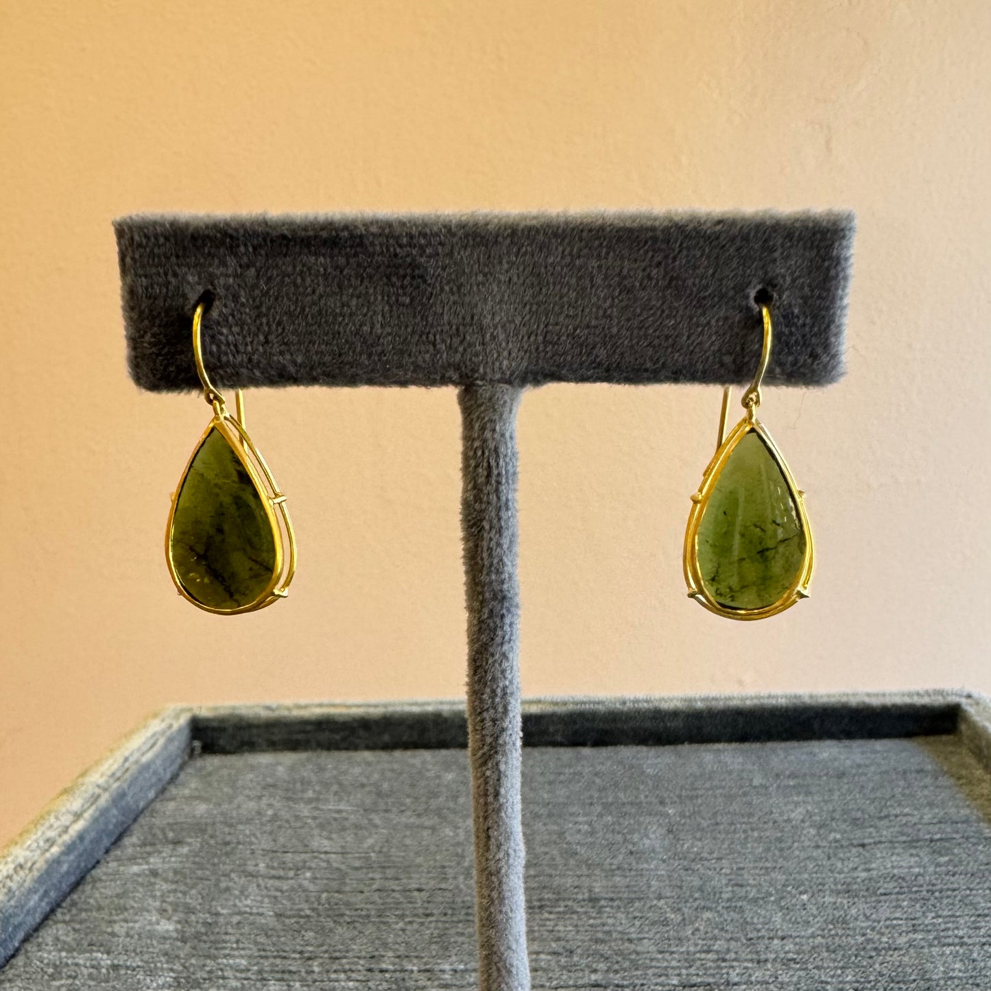 green tourmaline drop earrings