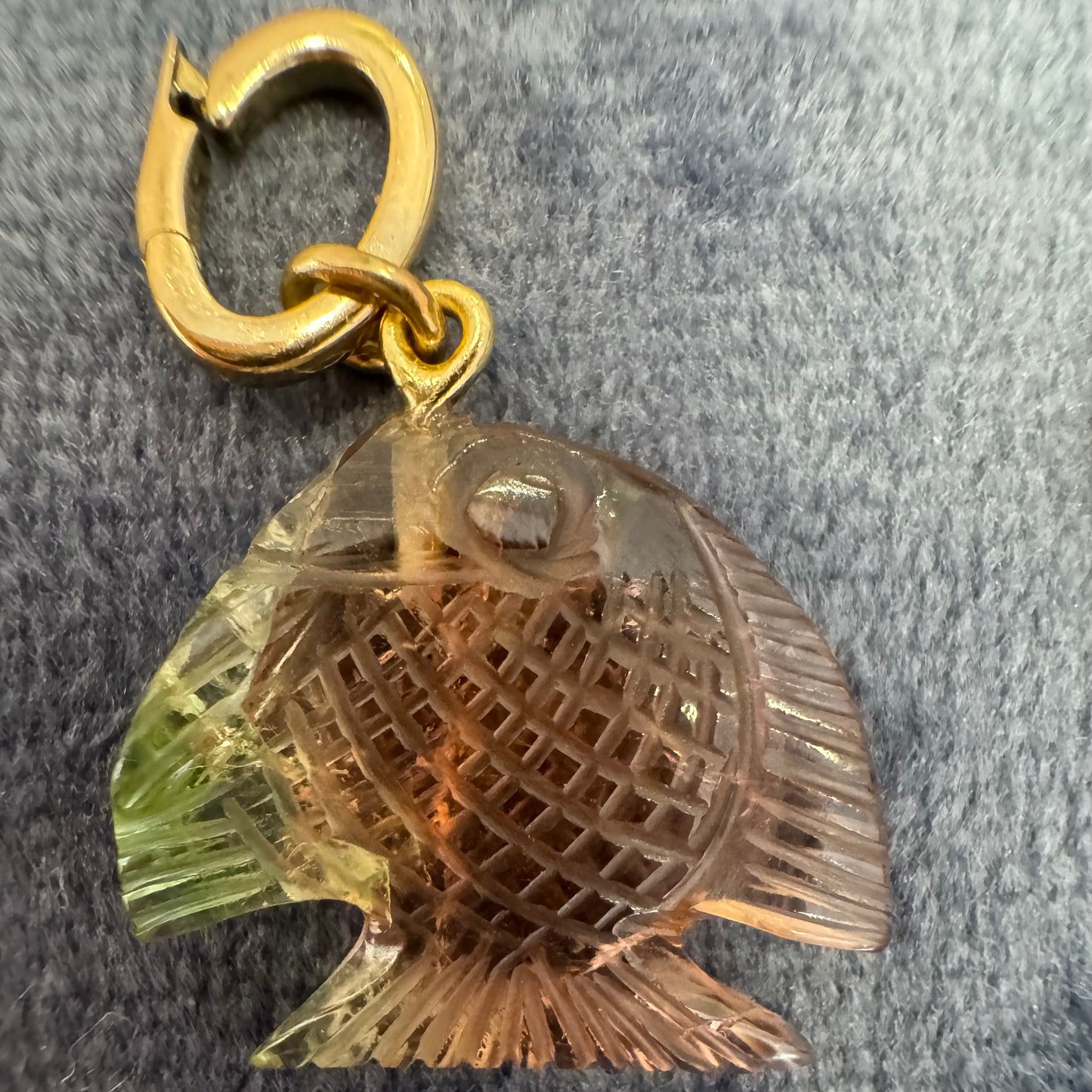 carved watermelon tourmaline fish charm