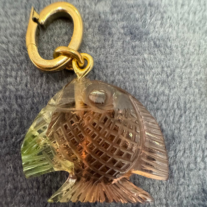 carved watermelon tourmaline fish charm