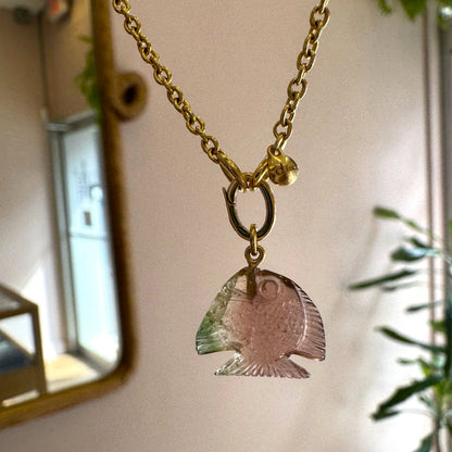 carved watermelon tourmaline fish charm
