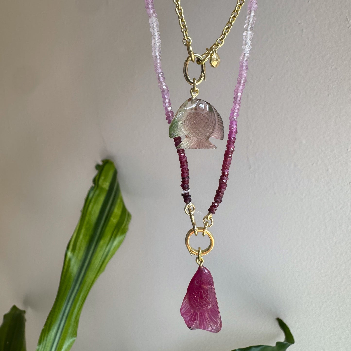 carved watermelon tourmaline fish charm