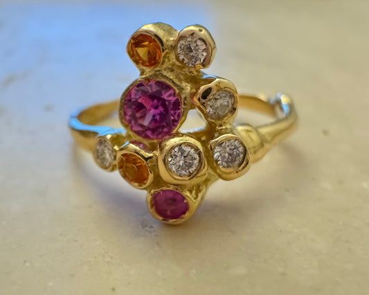 anemone sapphire and diamond ring